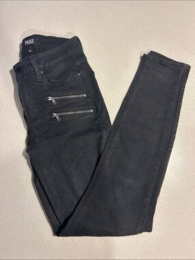 PAIGE Black Skinny Moto Zip Jeans